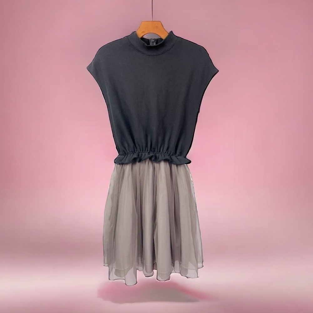 Black Knit Top with Gray Chiffon Skirt Women's Dress